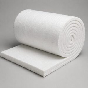 Colcha de fibra cerámica 1050°C en rollo para aislamiento térmico industrial de hornos, calderas y equipos de alta temperatura.