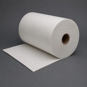 Papel de Fibra Cerámica 1260 °C en rollo para aislamiento térmico industrial, fabricación de juntas y sellado de alta temperatura.